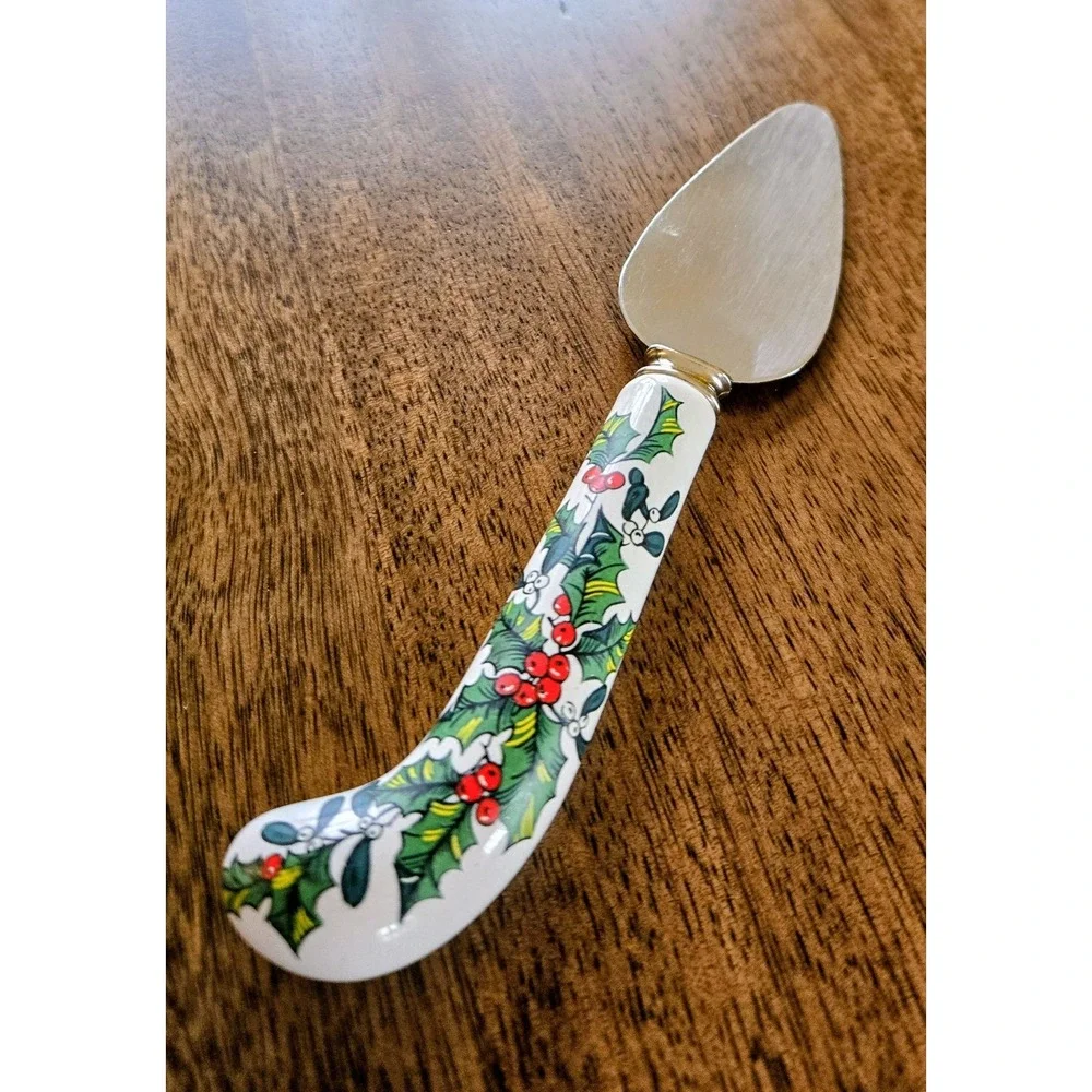 VTG Sheffield England Christmas Holly Berries Stainless Steel Cheese Knife Set